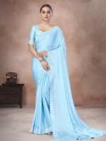 Light Aqua Satin Chiffon Saree